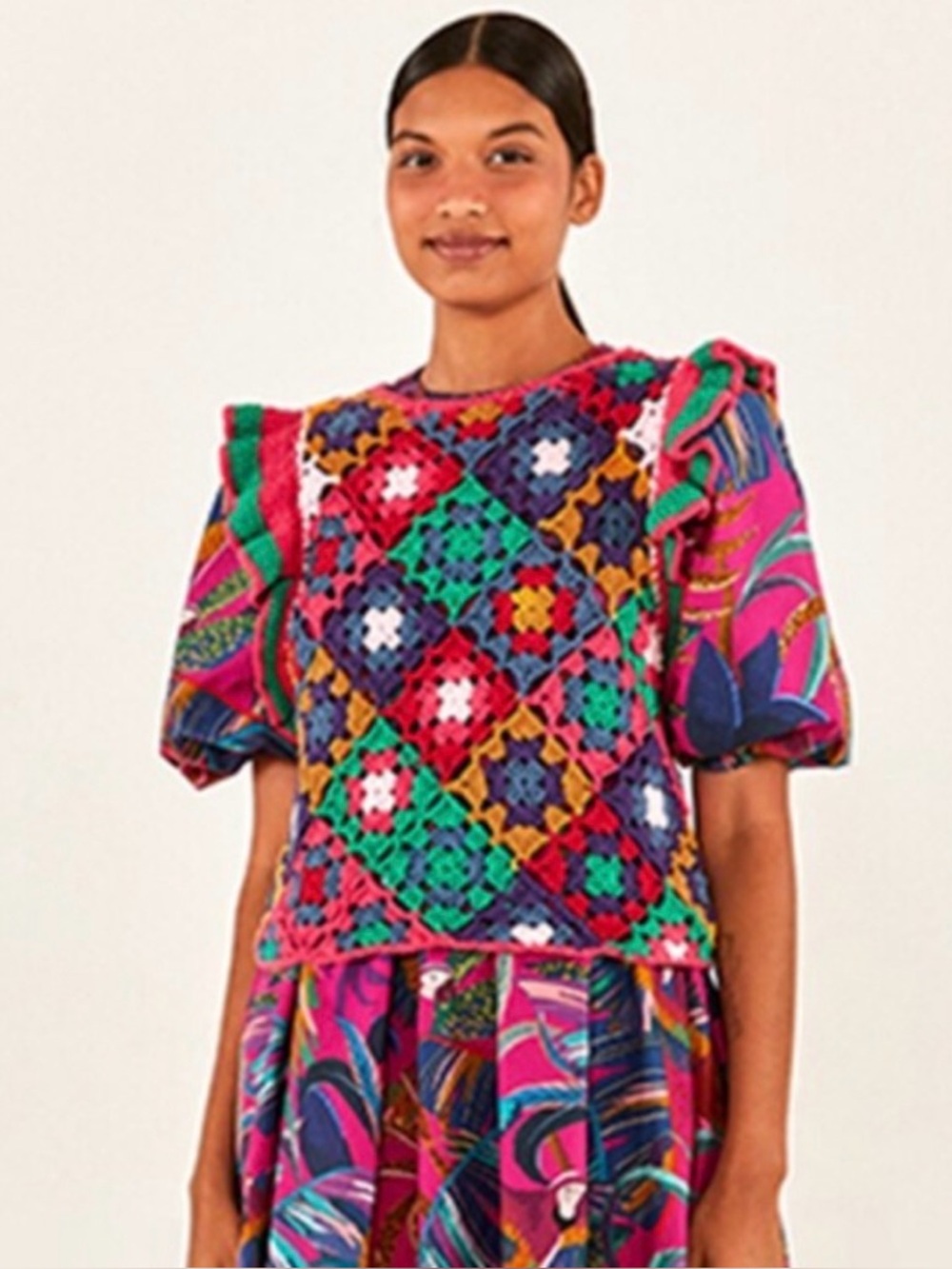 FARM Rio Crochet Square Vest Red Multi Butterfly Sleeves Size S - Picture 13 of 13